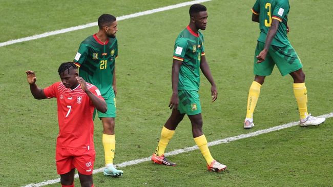 Swiss berhasil mengalahkan Kamerun 1-0 pada pertandingan Grup G Piala Dunia 2022 di Stadion Al Janoub, Al Wakrah, Kamis (24/11).