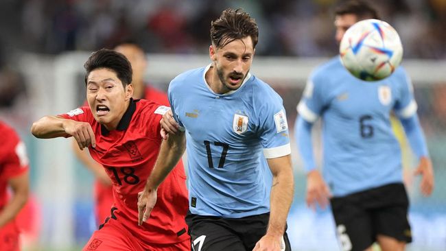 Uruguay bermain imbang dengan Korea Selatan dalam laga fase grup Piala Dunia 2022 di Stadin Education City, Al Rayyan, Kamis (24/11).