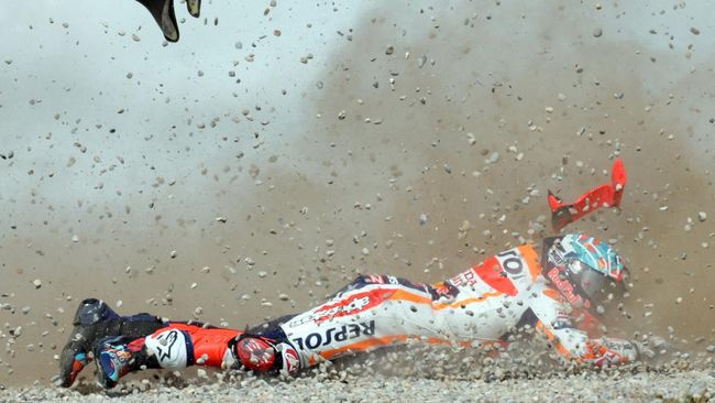 Marc Marquez tercatat sebagai pembalap yang paling sering mengalami kecelakaan sepanjang MotoGP 2023.