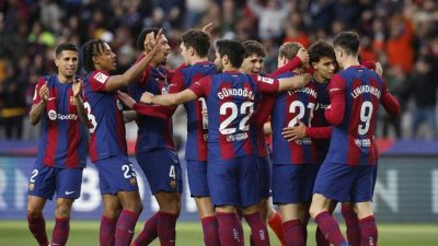 Barcelona mengemas kemenangan 4-0 atas Getafe dalam laga pekan ke-26 La Liga Spanyol di Stadion Olimpic Lluis Companys, Sabtu (24/2) malam.